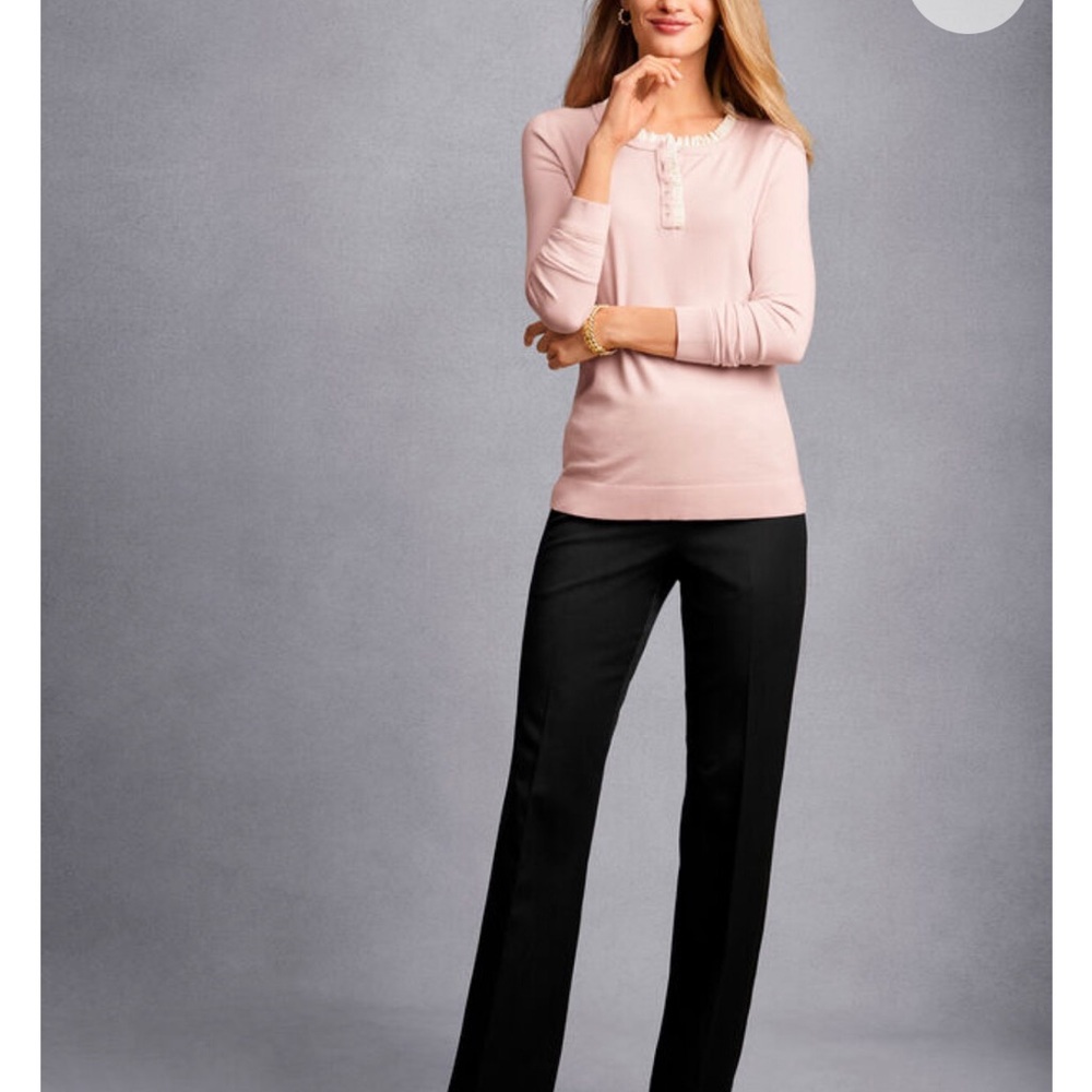 Talbots Pale Pink Ruffle-Trim Long Sleeve Knit Top size M - Picture 2 of 7